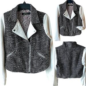 Franann With An Attitude Black & White Tweed Jacket Moto Style Women’s Sz Large